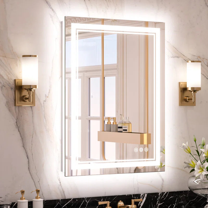 Chrisna LED Bathroom Mirror with Frontlit and Backlit, 3 Colours Temperature & Dimmable Light Anti-Fog Tempered Glass Bathroom Vanity Mirror