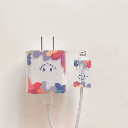 For Apple 18/20W Adapter Charger Case Iphone Lightning Type-C Cable Bite Protector Love Heart Flower TPU Soft Data Cable Sleeve