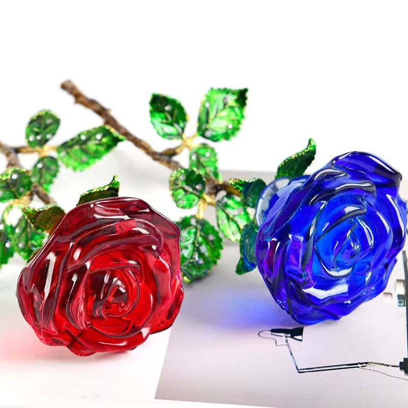 Crystal Glass Rose Flower Figurines Craft Wedding Valentine'S Day Gifts X'Mas Gifts Wedding Home Table Decoration Ornament