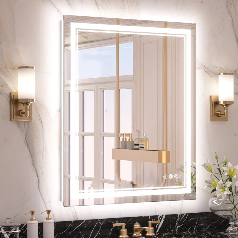 Chrisna LED Bathroom Mirror with Frontlit and Backlit, 3 Colours Temperature & Dimmable Light Anti-Fog Tempered Glass Bathroom Vanity Mirror