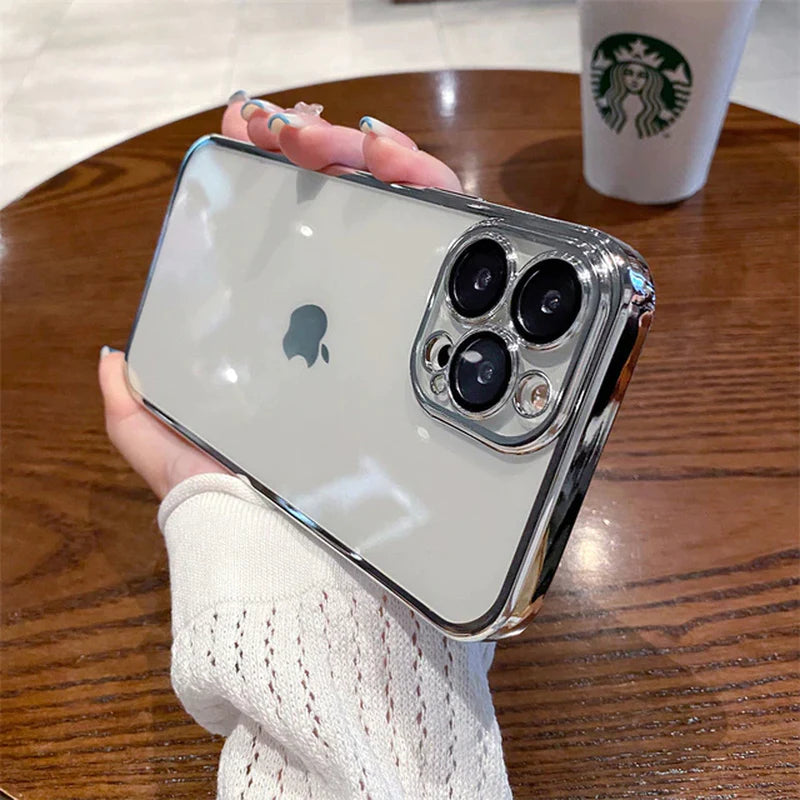 Luxury Plating Square Clear Phone Case for Iphone 12 11 13 14 Pro Max Mini X XS XR 7 8 plus SE 3 Silicone Frame Shockproof Cover