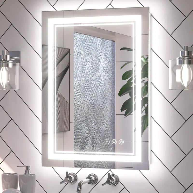 Chrisna LED Bathroom Mirror with Frontlit and Backlit, 3 Colours Temperature & Dimmable Light Anti-Fog Tempered Glass Bathroom Vanity Mirror