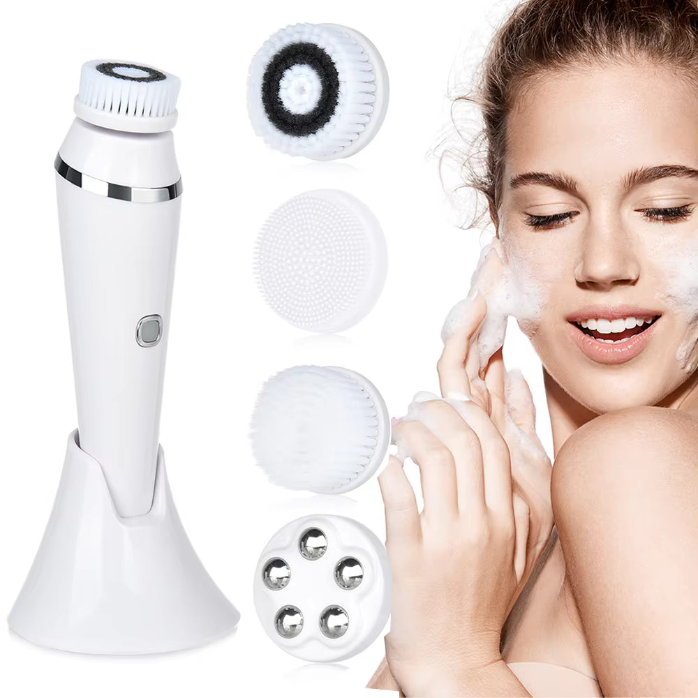 4 in 1 Electric Facial Cleansing Brush Waterproof Facial Massager Face Cleansing Device for Deep Cleaning Removal Blackhead Pore