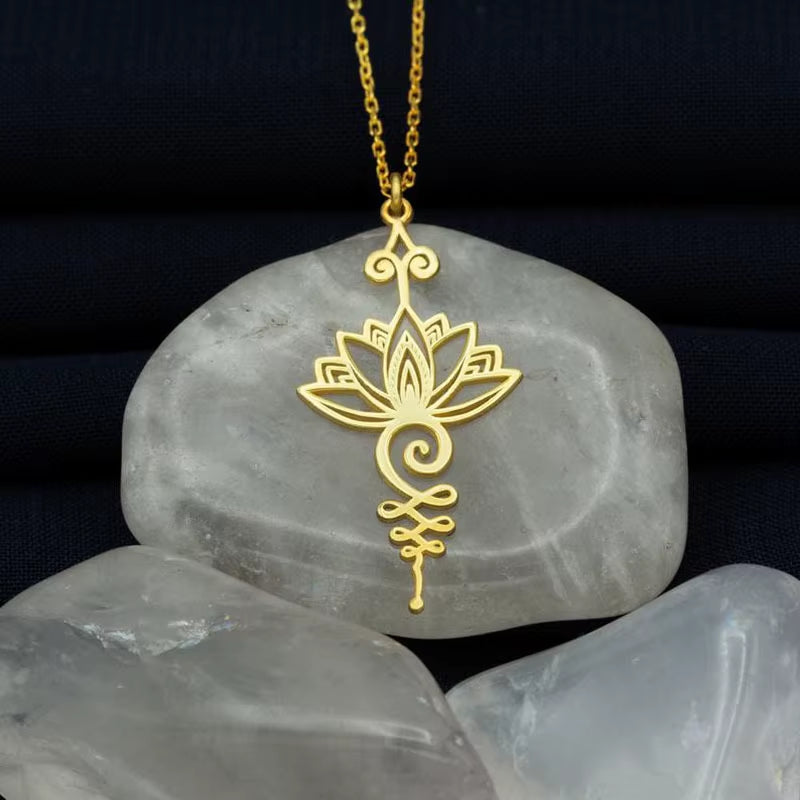 Luminous Lotus Pendant Necklaces Women Men Retro Fluorescent Stone Pendant Alloy Chain Necklace Healing Yoga Jewelry Gifts