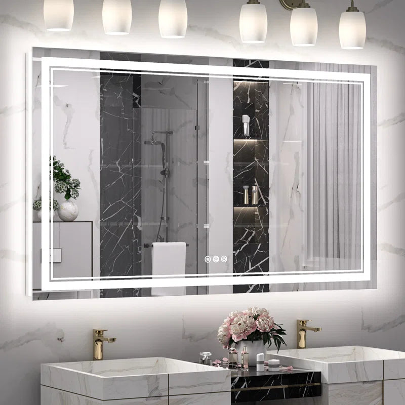 Chrisna LED Bathroom Mirror with Frontlit and Backlit, 3 Colours Temperature & Dimmable Light Anti-Fog Tempered Glass Bathroom Vanity Mirror