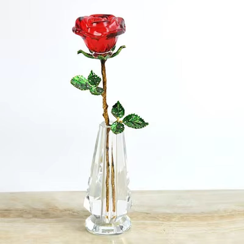 Crystal Glass Rose Flower Figurines Craft Wedding Valentine'S Day Gifts X'Mas Gifts Wedding Home Table Decoration Ornament