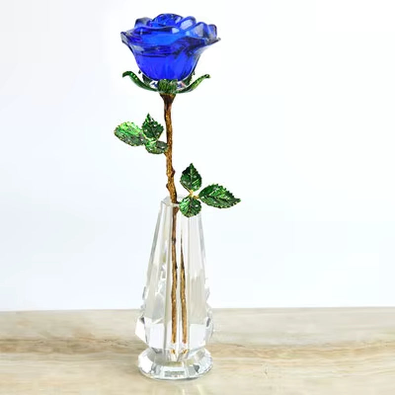 Crystal Glass Rose Flower Figurines Craft Wedding Valentine'S Day Gifts X'Mas Gifts Wedding Home Table Decoration Ornament