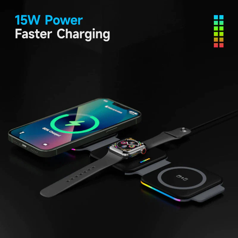 3 in 1 Foldable Magnetic Wireless Charger for Iphone 14 13 12 11 Pro Max Portable Wireless Charger for Apple Watch 8 7 6 Airpods