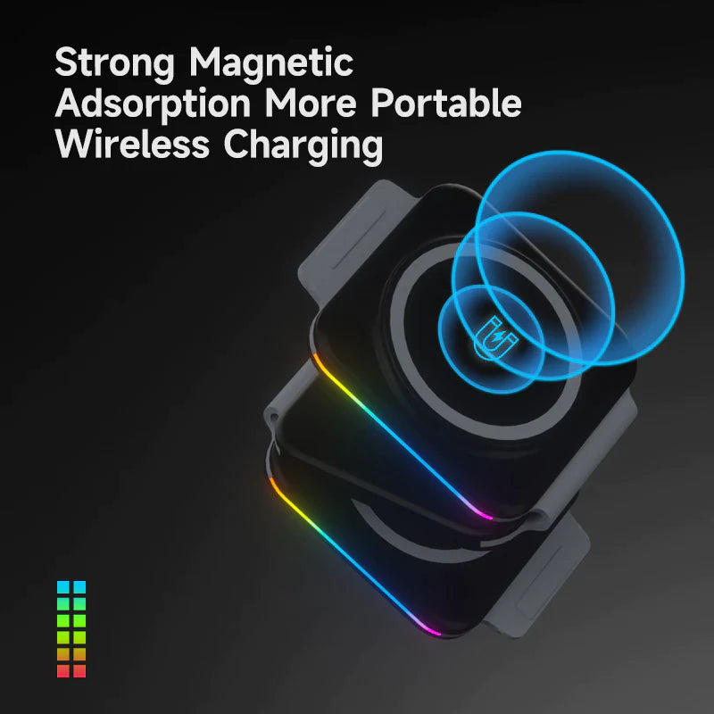 3 in 1 Foldable Magnetic Wireless Charger for Iphone 14 13 12 11 Pro Max Portable Wireless Charger for Apple Watch 8 7 6 Airpods