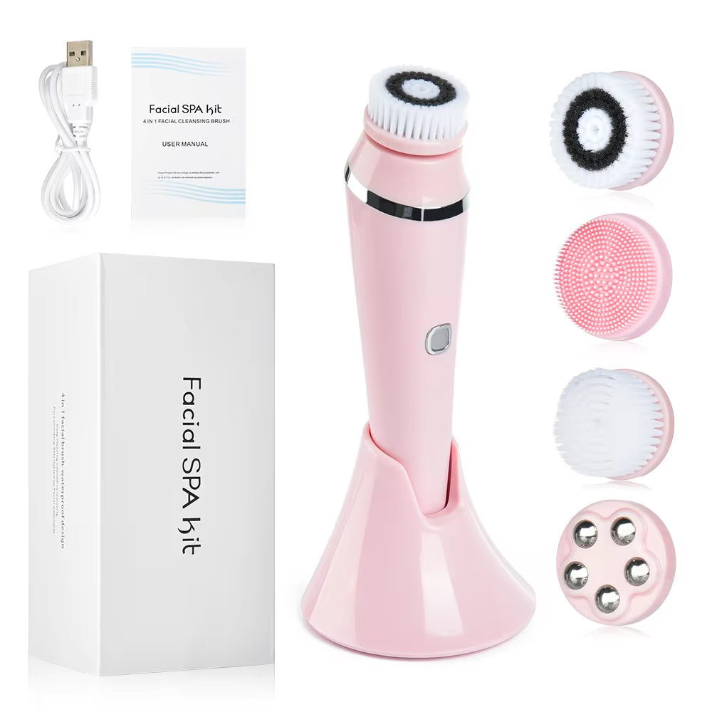 4 in 1 Electric Facial Cleansing Brush Waterproof Facial Massager Face Cleansing Device for Deep Cleaning Removal Blackhead Pore