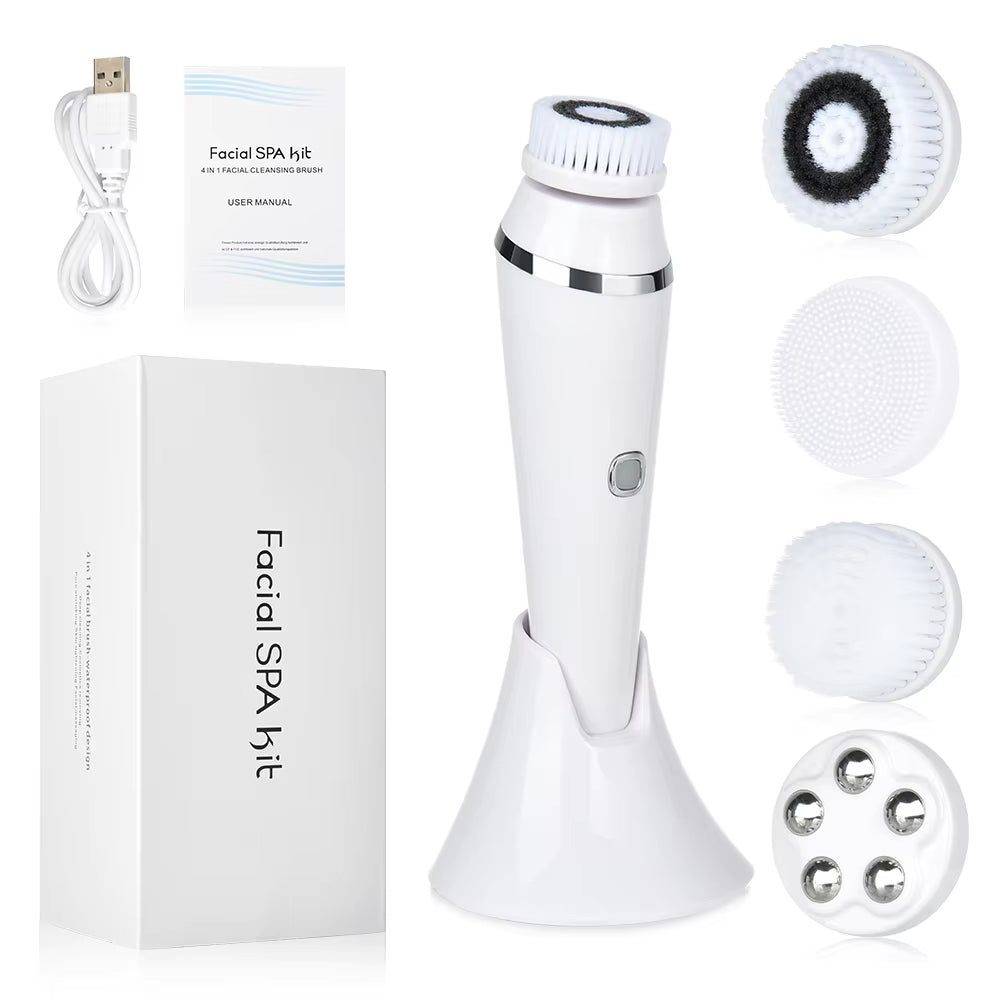 4 in 1 Electric Facial Cleansing Brush Waterproof Facial Massager Face Cleansing Device for Deep Cleaning Removal Blackhead Pore