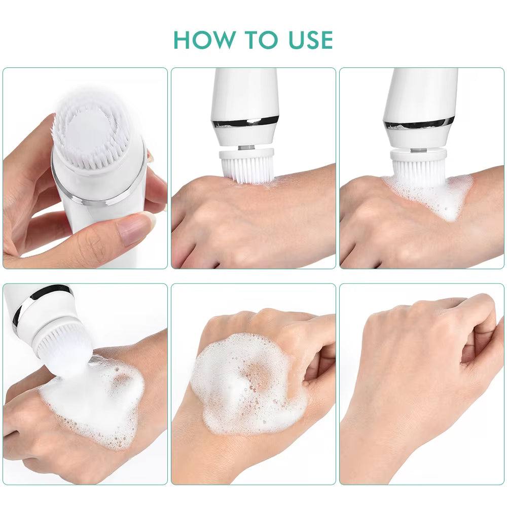 4 in 1 Electric Facial Cleansing Brush Waterproof Facial Massager Face Cleansing Device for Deep Cleaning Removal Blackhead Pore